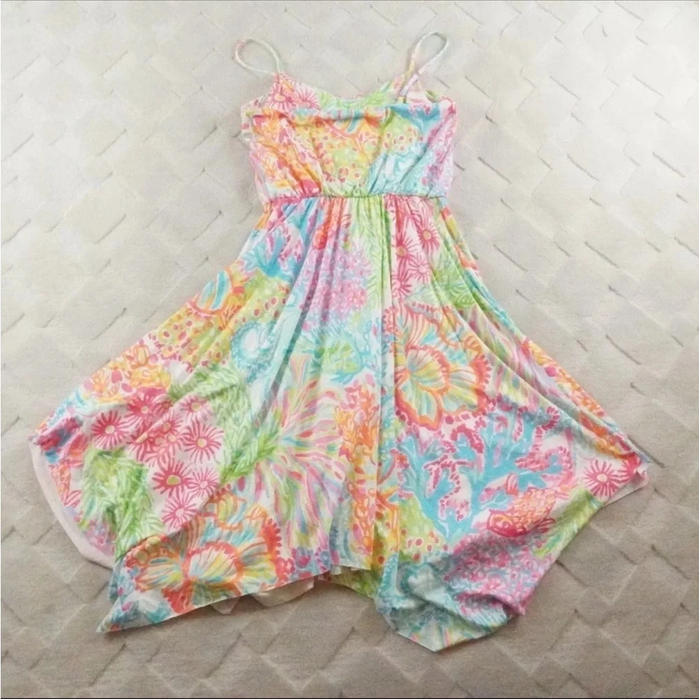 Lilly Pulitzer Dominica Sun Dress Womens XS  Lovers Coral Handkerchief Hem - Picture 13 of 14